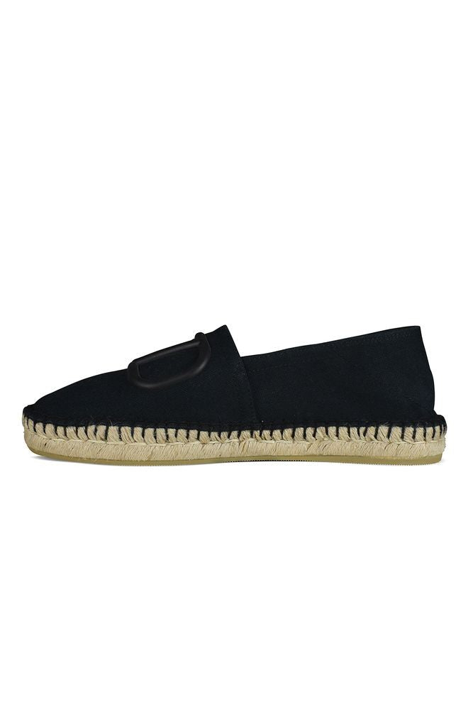 Valentino Garavani Foldable Black Canvas Espadrilles With Natural Rope Sole