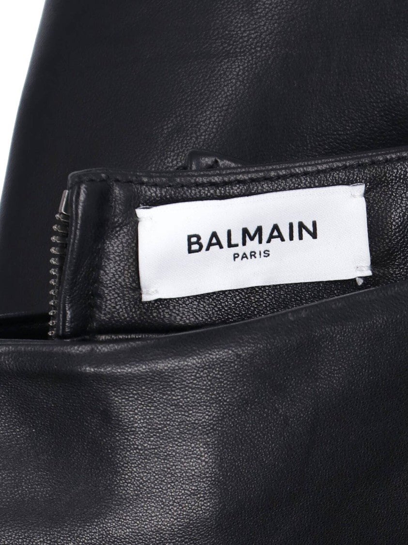 Balmain Black Lambskin Back-Zip Fitted Mini Skirt