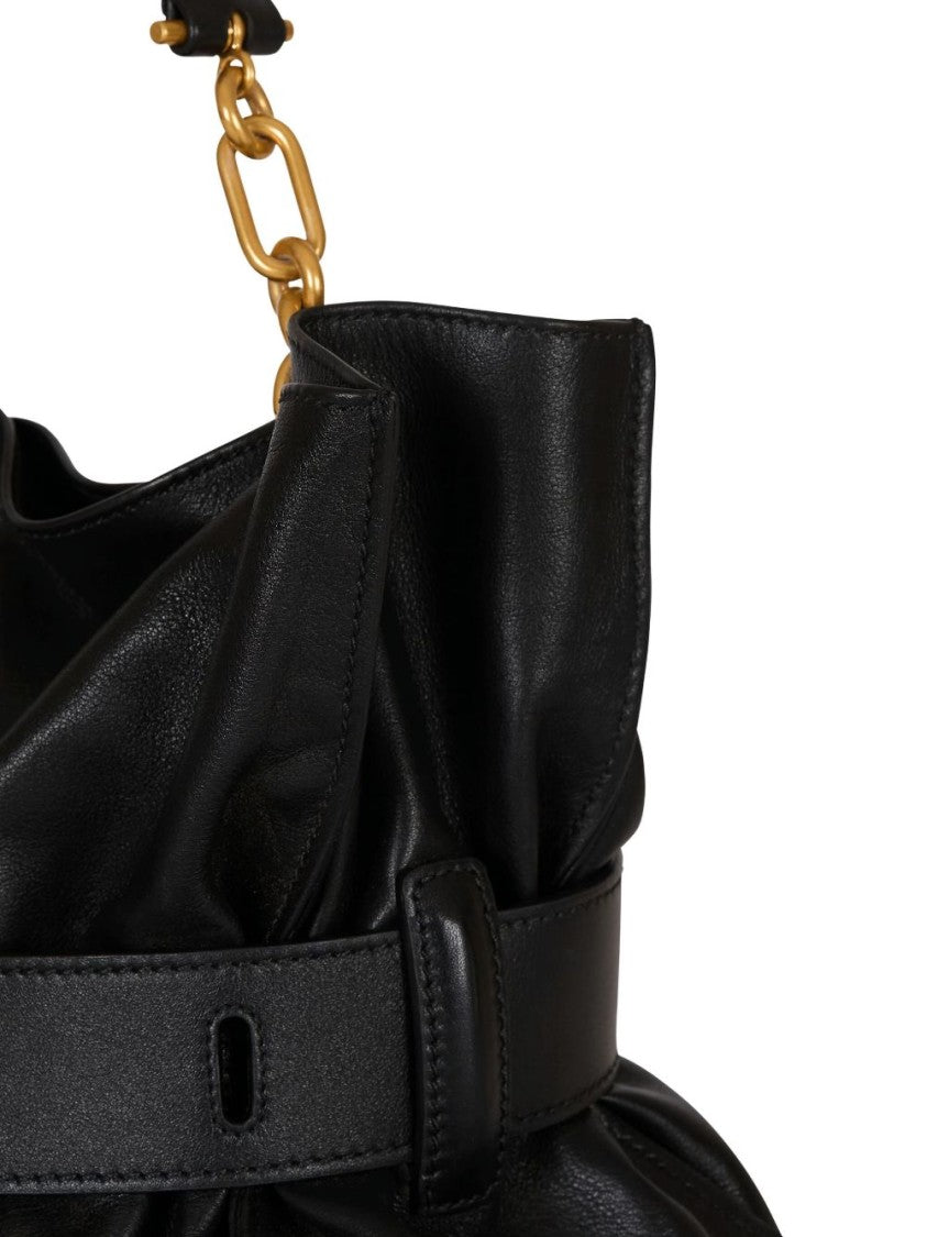 Balmain Black Gathered Silk-Blend Shoulder Bag