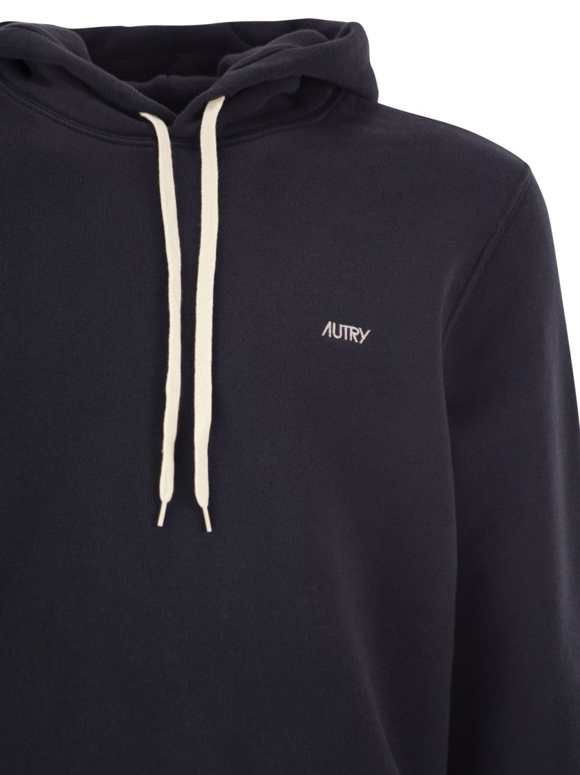 Autry Hooded Sweatshirt With Logo And Ribbed Finishing