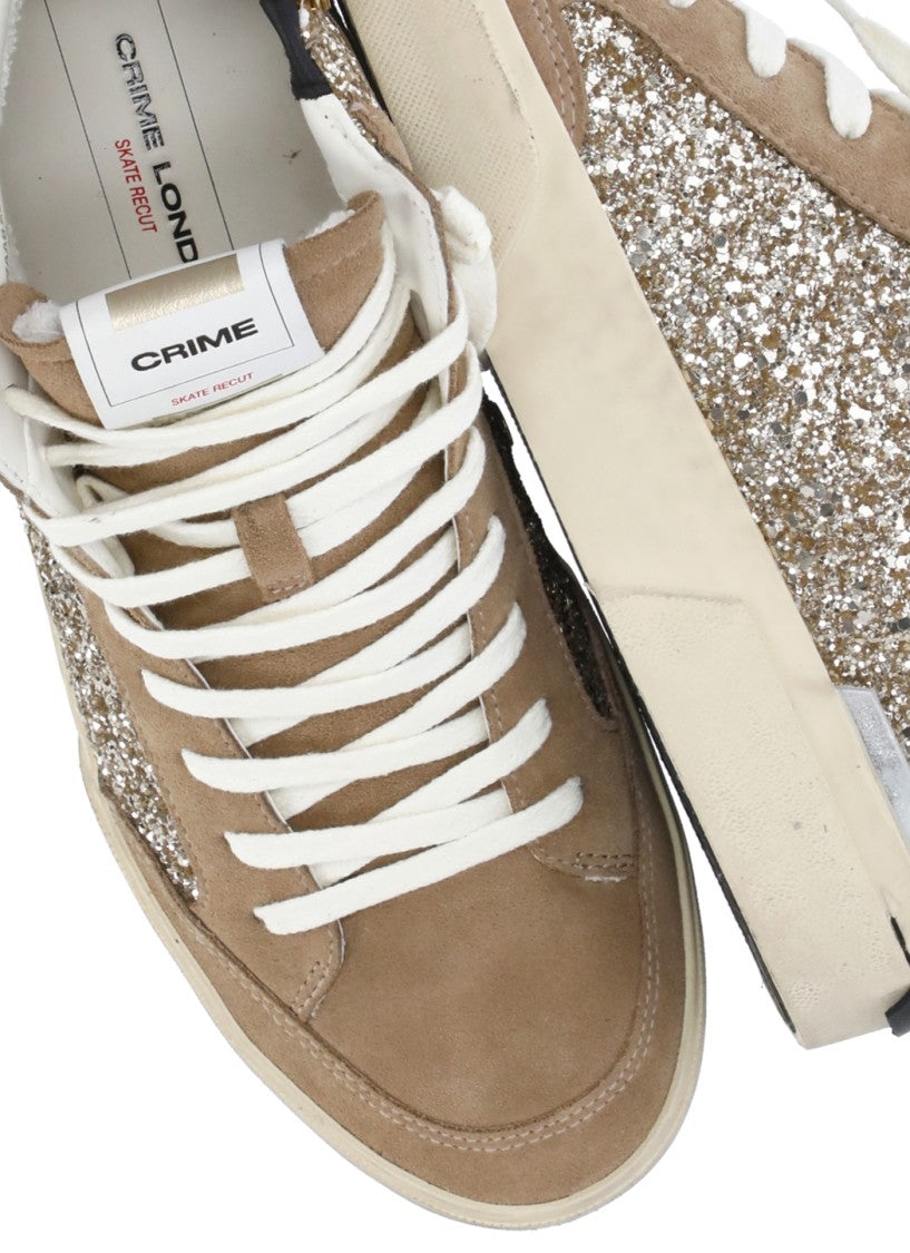 Crime London Beige Sk8 Recut Glitter Sneakers