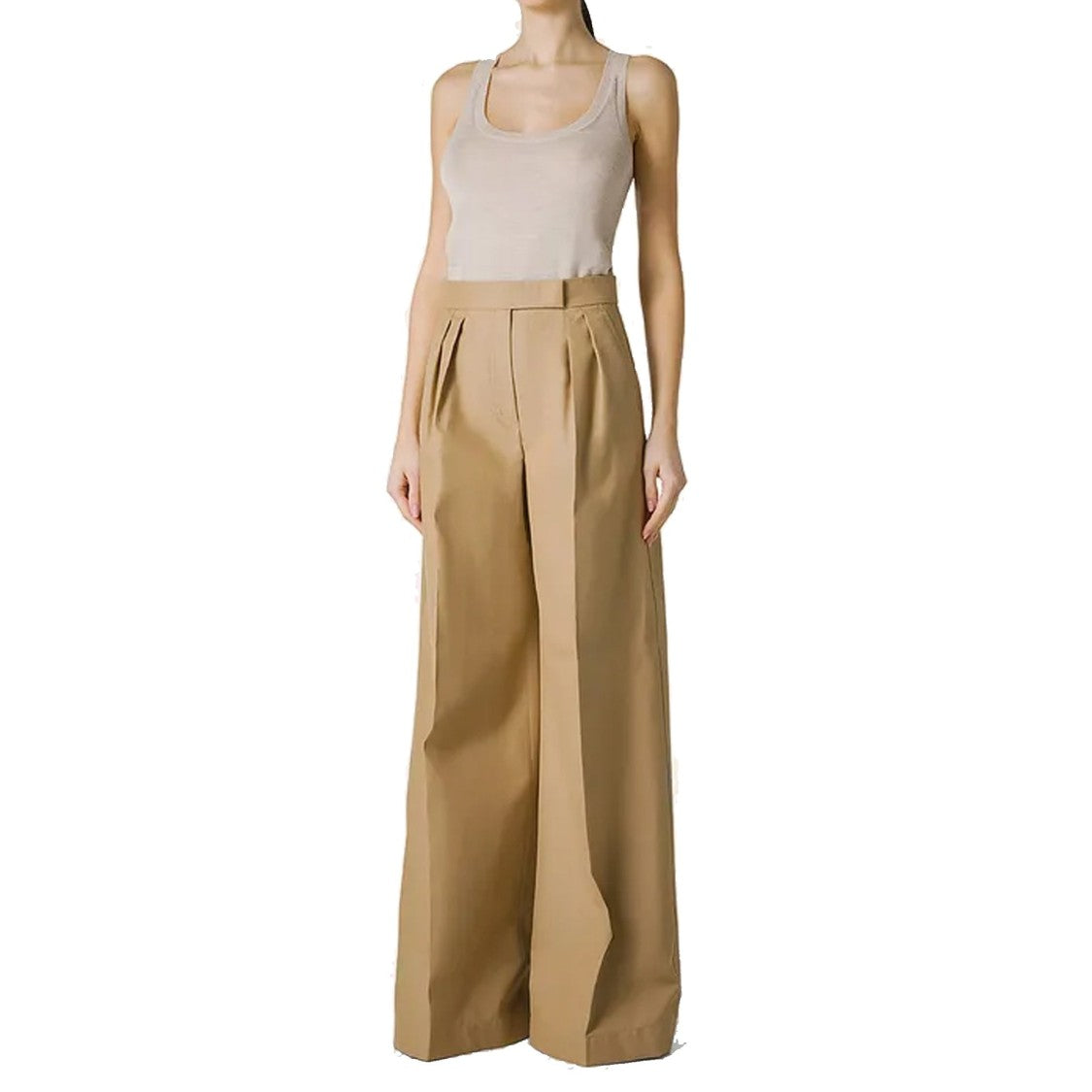 Max Mara Brown Cotton Corte Pants With Double Darts