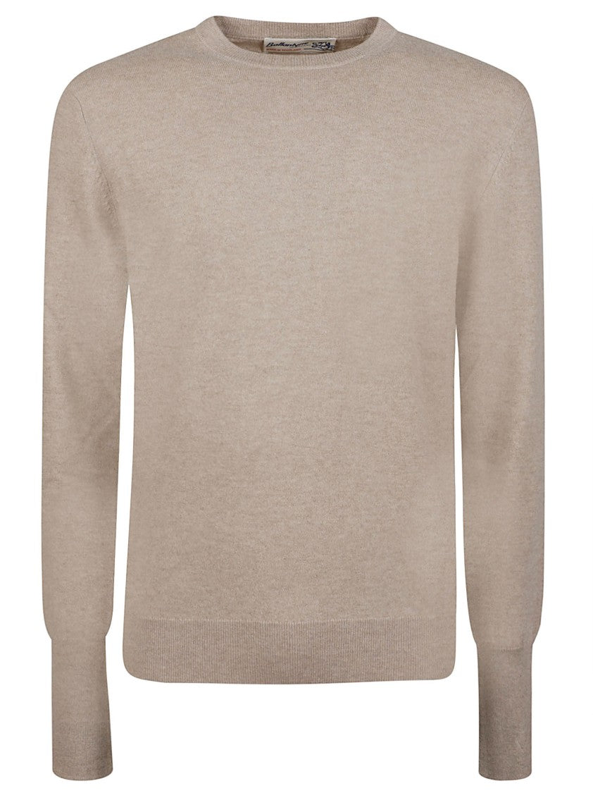 Ballantyne Plain Stitch Pure Cashmere Ribbed Accent Sweater