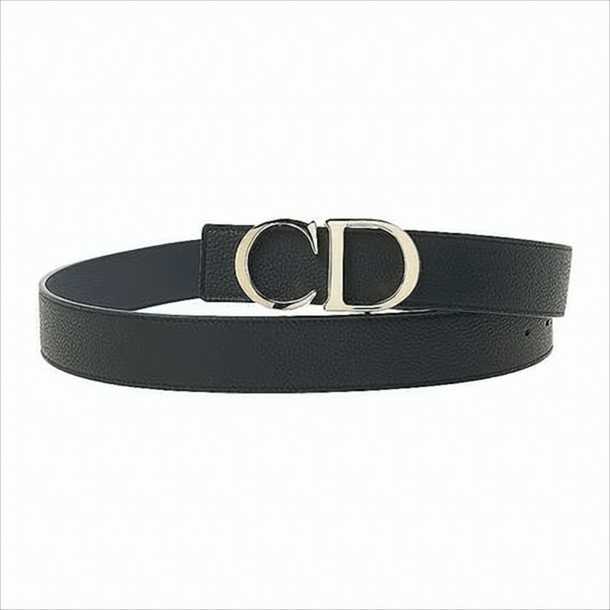 Christian Dior Textured Finish Leather Belt With Signature Cd Buckle