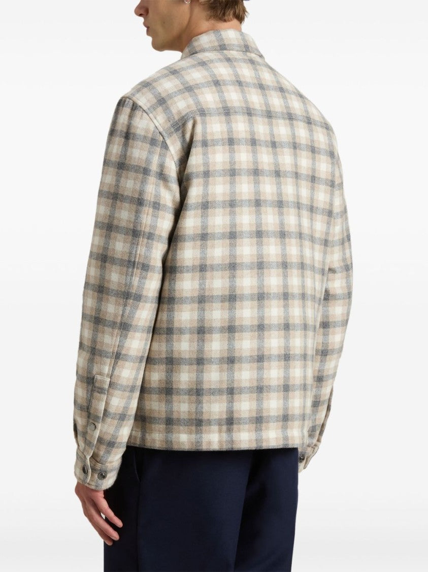 Woolrich Beige Plaid Jacket With Classic Collar