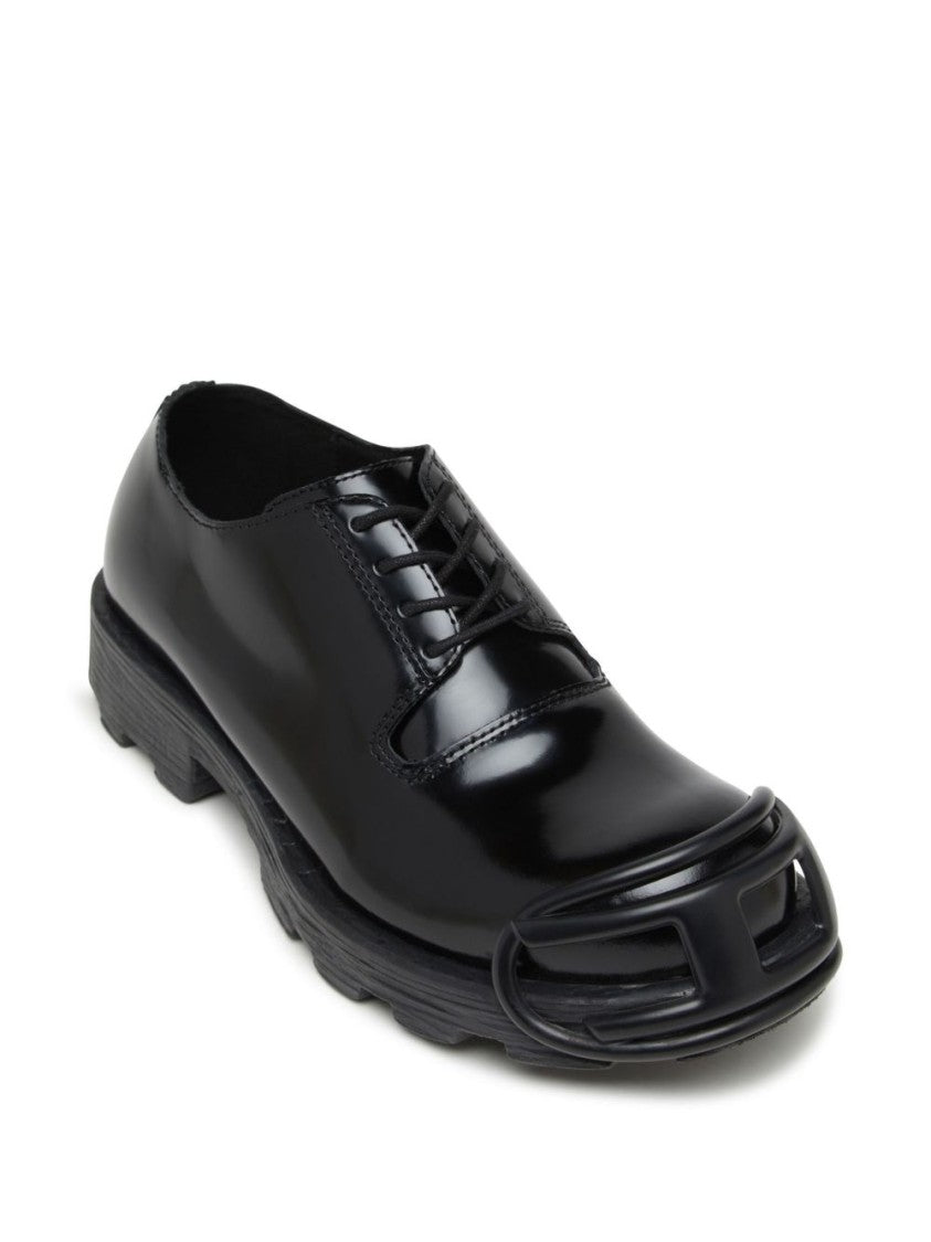 Diesel Black Lace Up Lug Sole Flat Shoes
