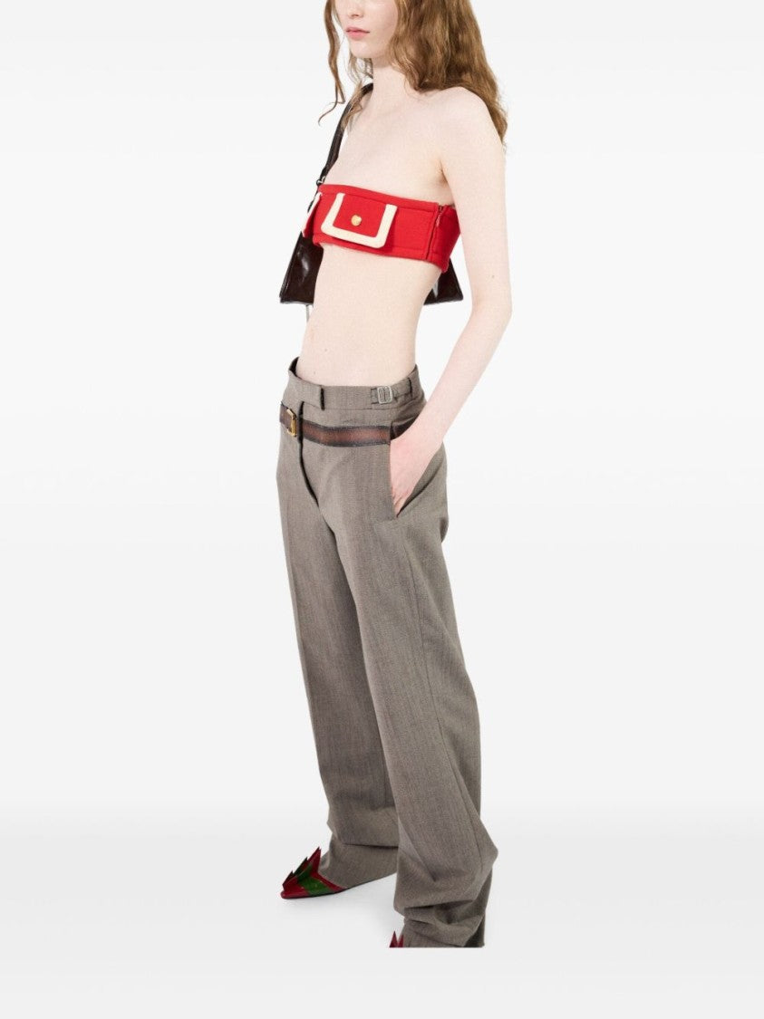 Prada Taupe Grey Wool Trousers With Belted Waist