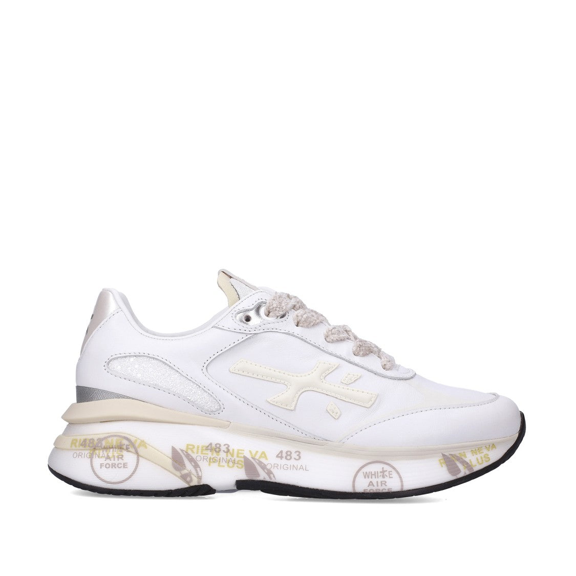 Premiata Moerund Sneakers In White Leather And Technical Fabric