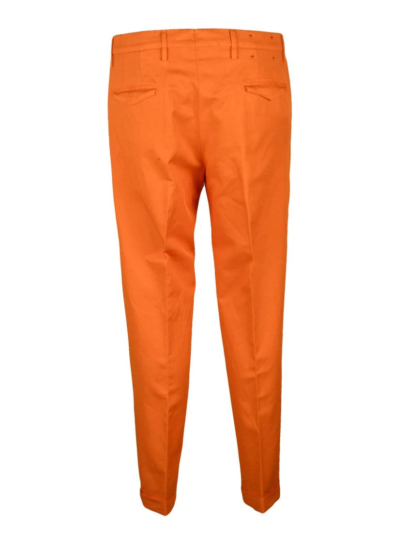 Filetto Tailored Orange Trousers With Pleated Waist And Straight Leg