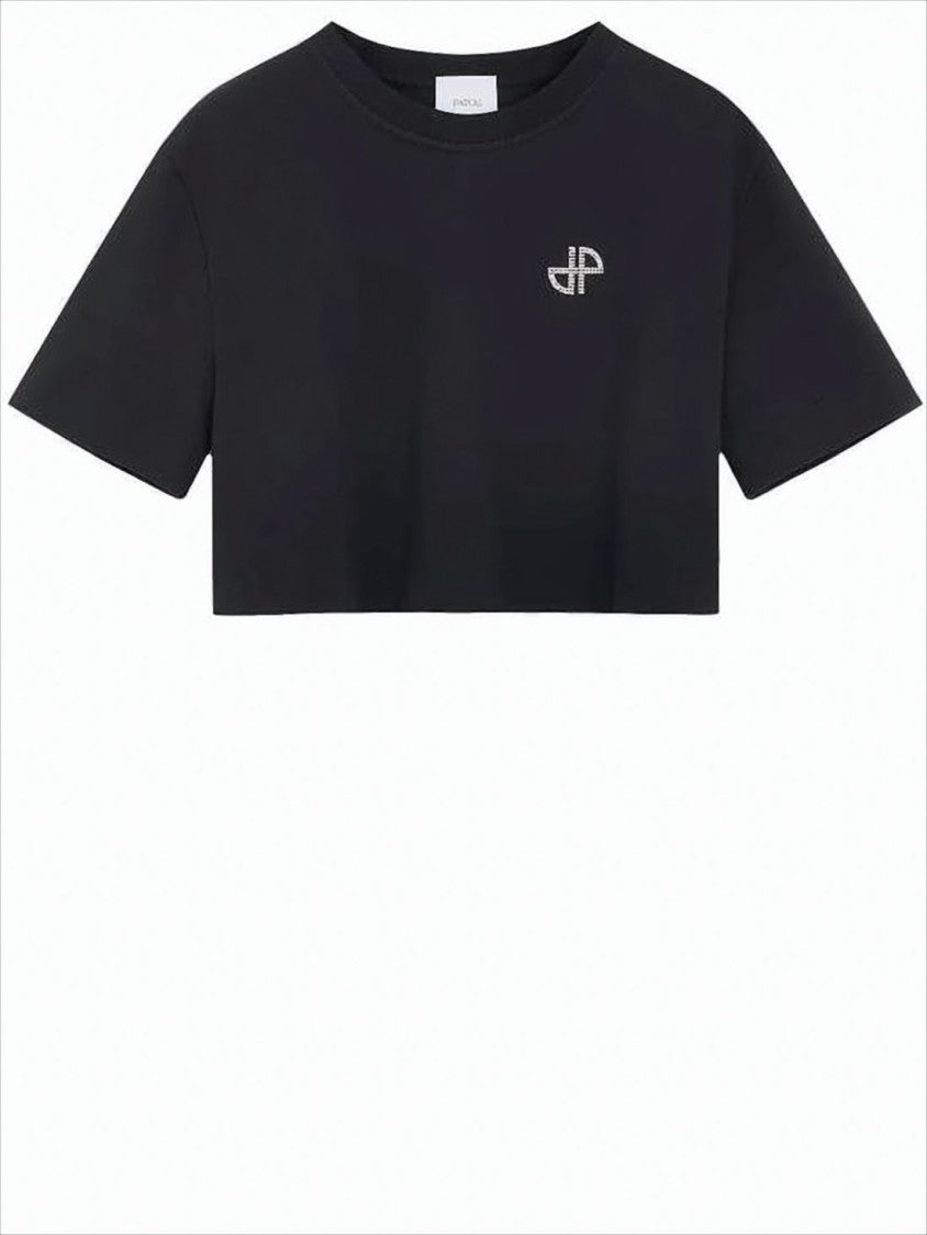 Patou Cropped Short-Sleeve T-Shirt With Embellished Logo