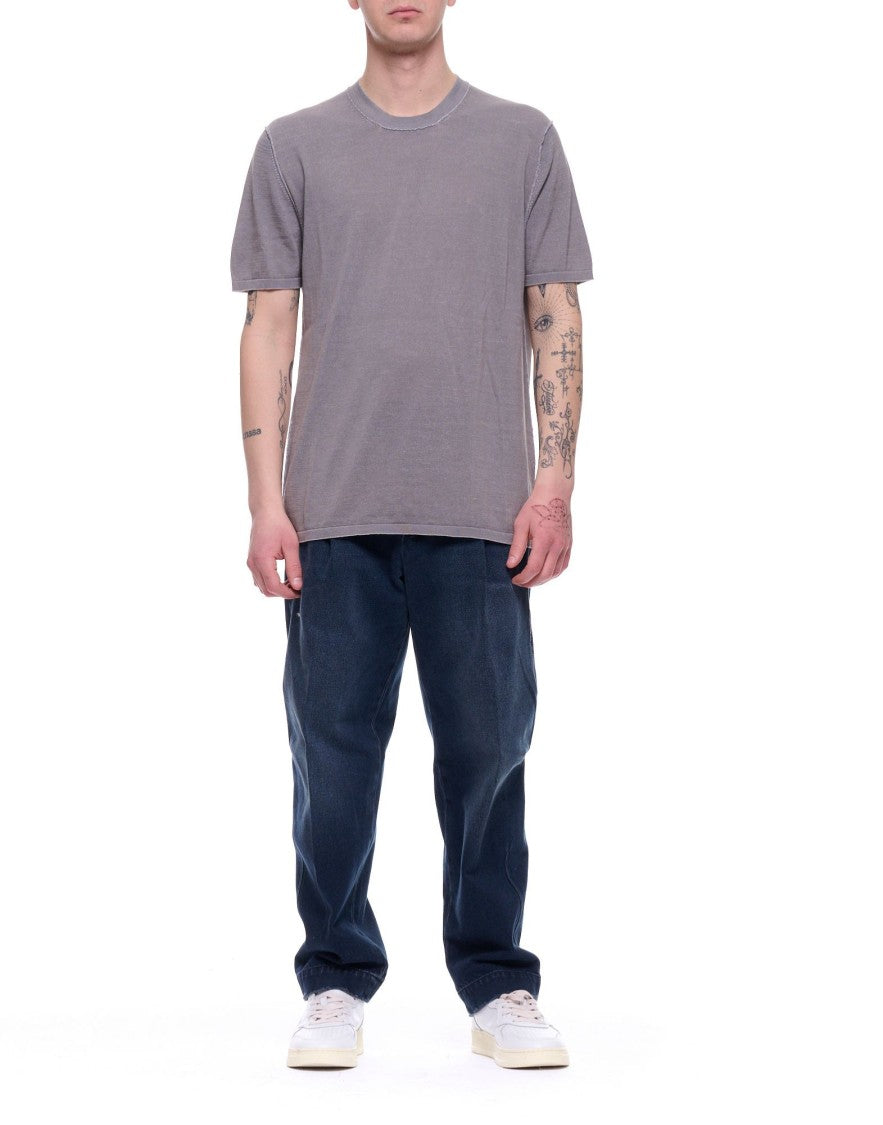 Fabrizio Del Carlo Grey Round Neck Cotton Casual T-Shirt