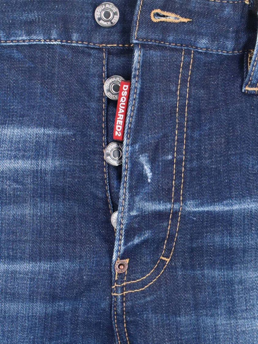 Dsquared2 Blue Medium-Rise Slim-Fit Distressed Jeans