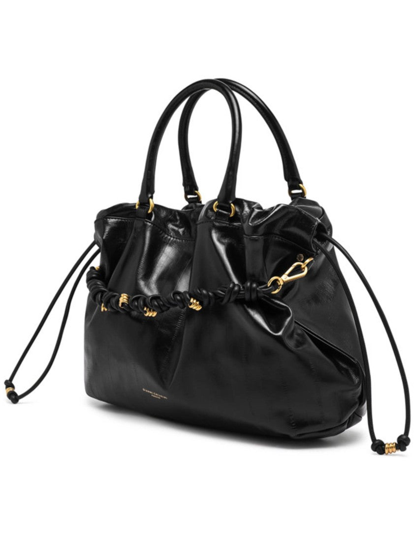 Gianni Chiarini Glossy Black Handbag With Ruched Design