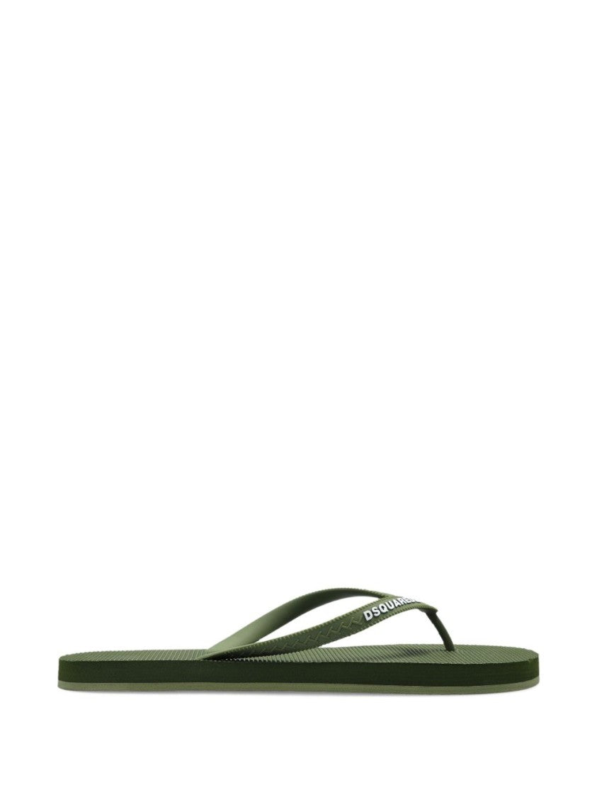 Dsquared2 Minimalist Green Thong Sandals With Embossed Logo