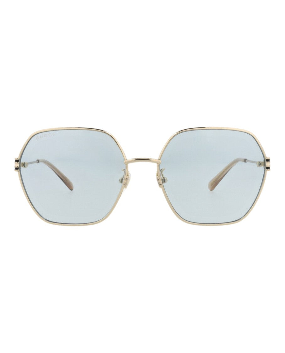 Gucci Square-Frame Metal Sunglasses With Adjustable Nosepads