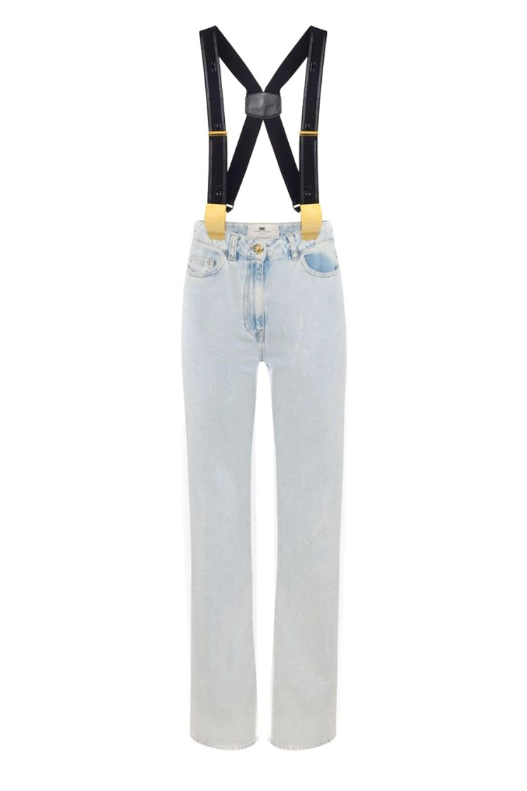 Elisabetta Franchi Blue Cotton Denim Jeans With Suspenders