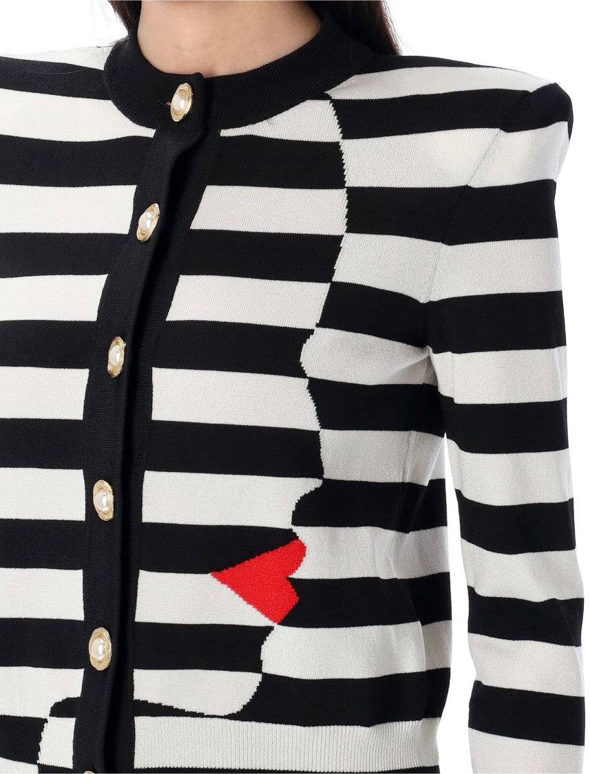 Balmain Face Motif Knit Marinière Cardigan