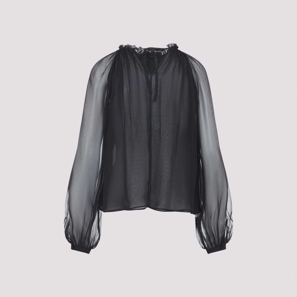 Alberta Ferretti Sheer Silk Blouse With Voluminous Sleeves