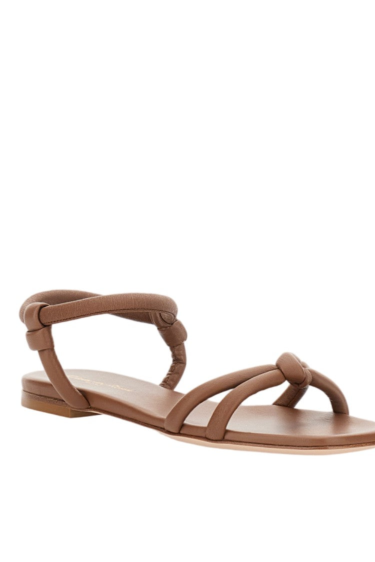 Gianvito Rossi Square Open Toe Flat Sandals With Knot Detail In Calfskin