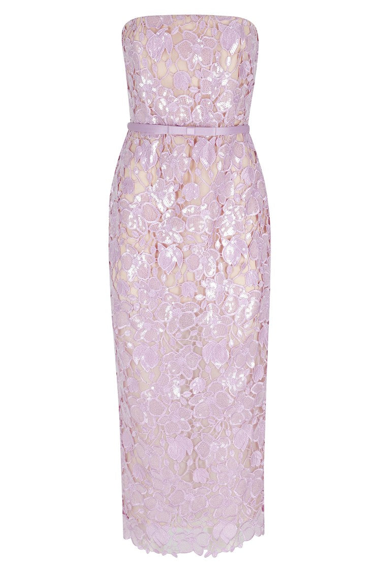 Retrofête Lavender Rowena Lace Sequins Belted Polyester Midi Dress