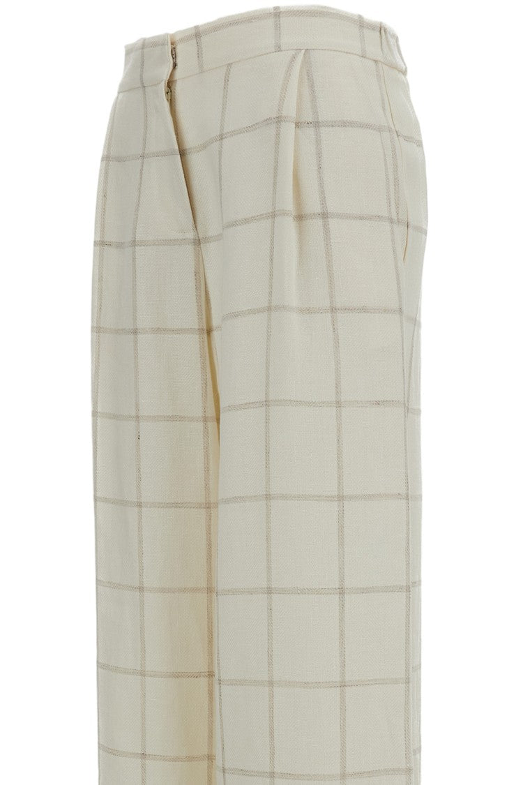 Dusan White Checked Pattern Wide-Leg Trousers