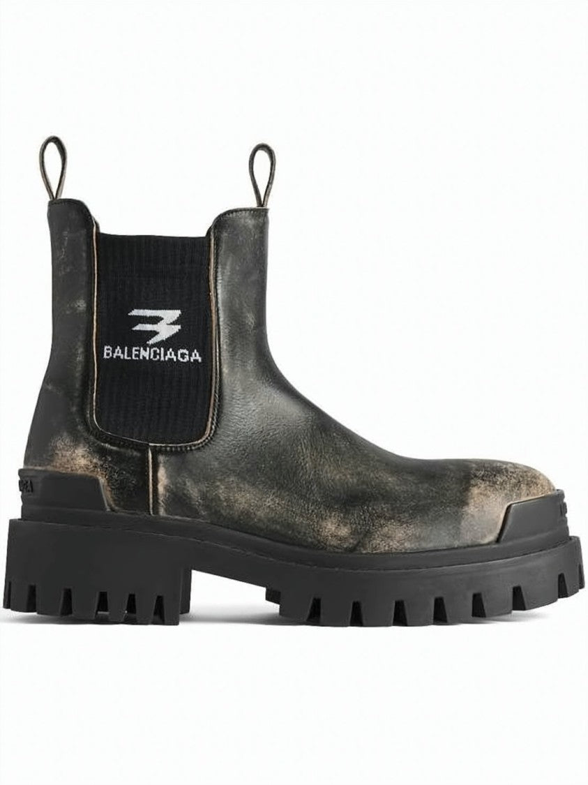 Balenciaga Distressed Leather Boots With Chunky Rubber Sole