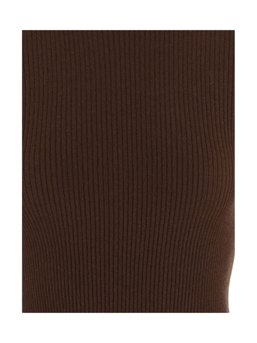 Oliver Lattughi Brown Ribbed Cashmere Turtleneck Sweater