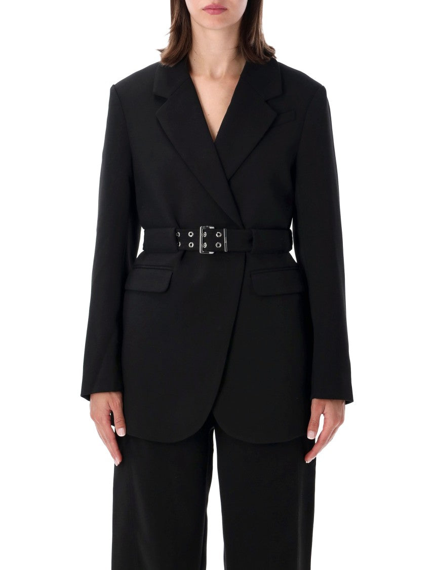 Ganni Narrow Black Blazer Belt With Double-Prong Buckle