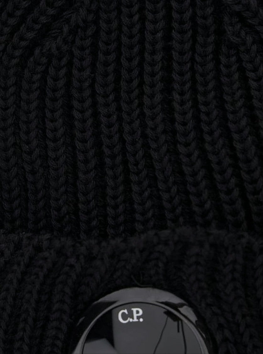 C.P. Company Ribbed Wool Beanie With Glossy Emblem