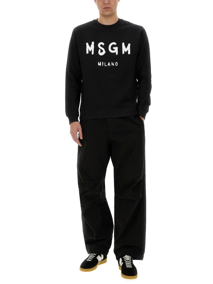 Msgm Relaxed Fit Black Cotton Sweatshirt
