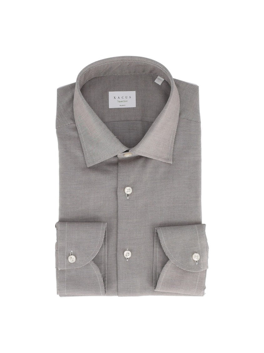 Xacus Pointed Collar Textured Long-Sleeve Shirt