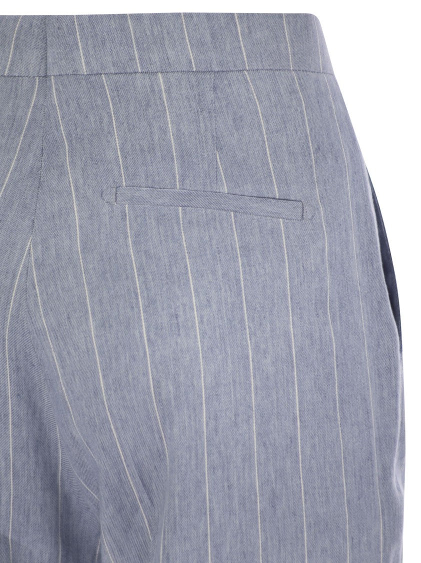 Tagliatore Pinstripe Trousers In Linen And Stretch Cotton