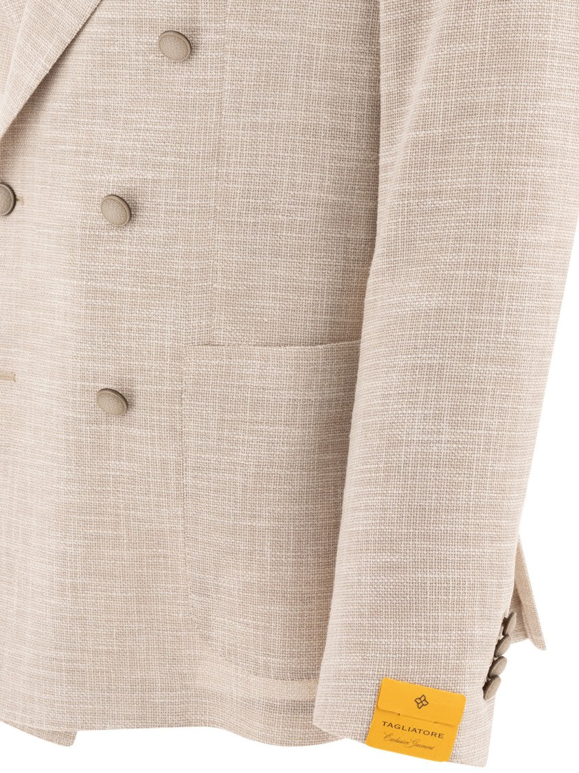 Tagliatore Double-Breasted Textured Jacket With Structured Lapel