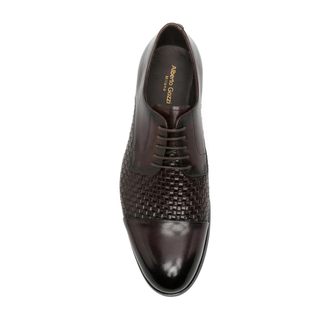 Alberto Gozzi Brown Woven Panel Lace-Up Leather Flats