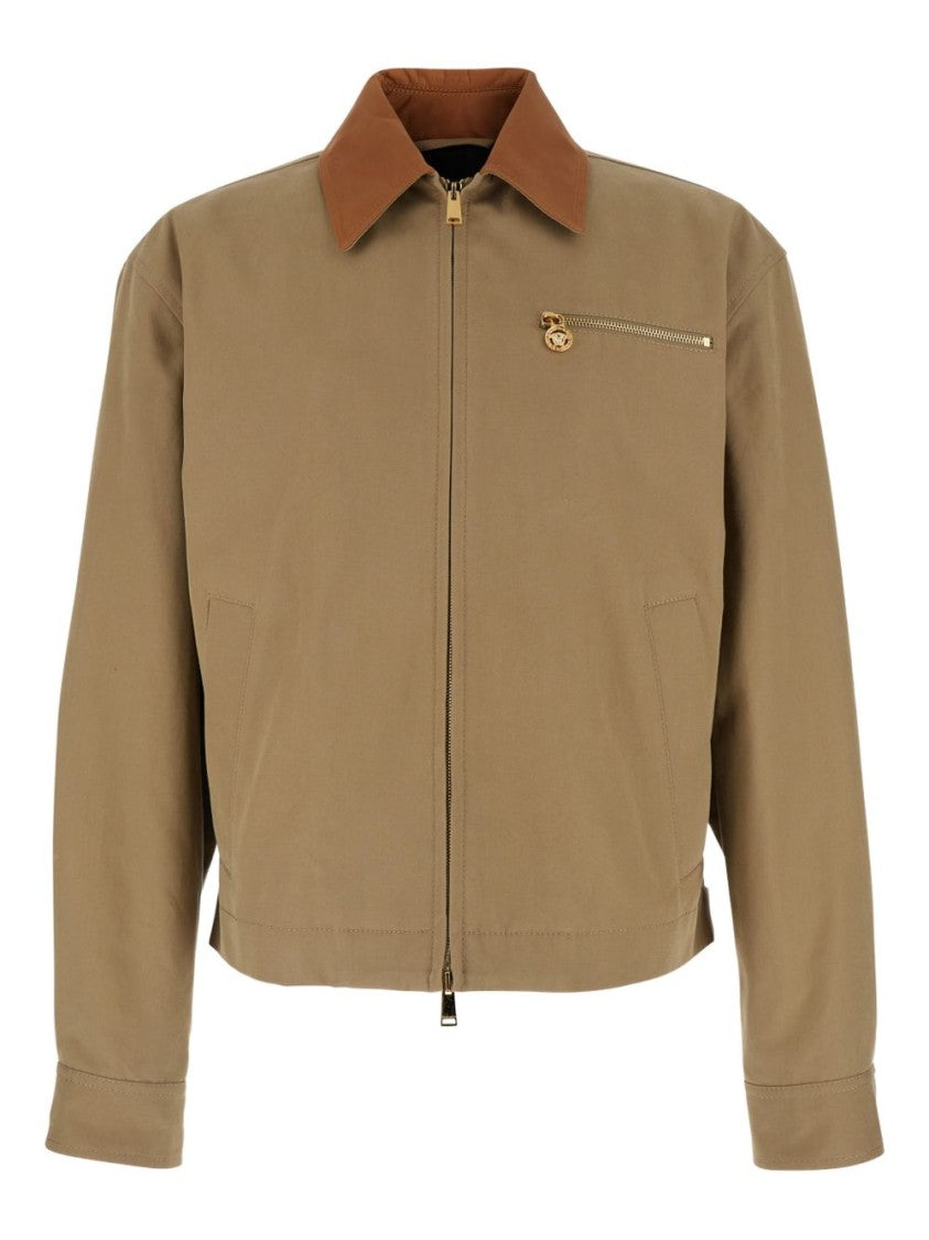Versace Beige Silk And Nylon Zip Jacket