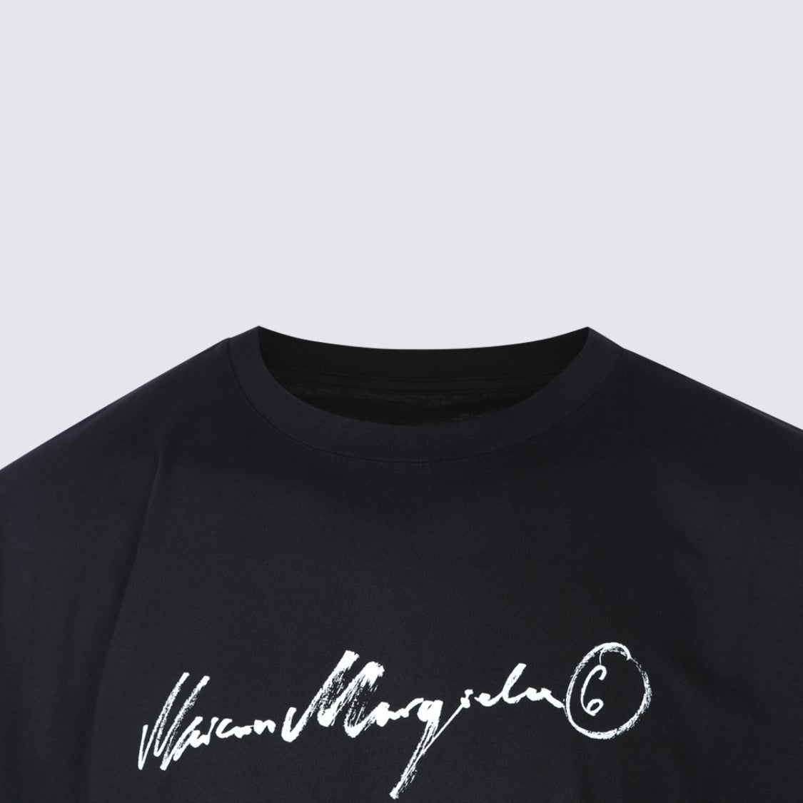 Mm6 By Maison Margiela Relaxed Fit Black T-Shirt With Handwritten Logo