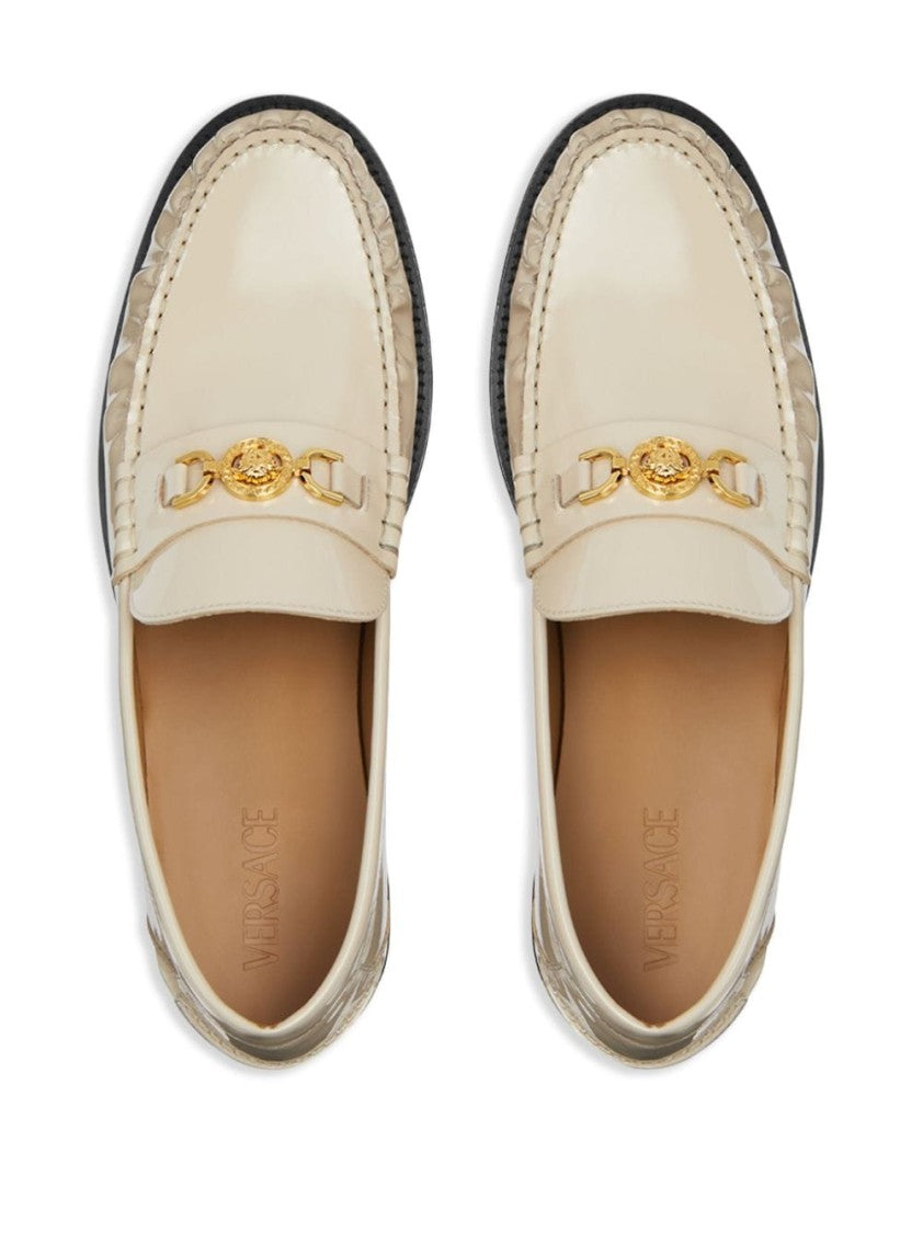 Versace Light Beige Patent Leather Slip-On Shoes