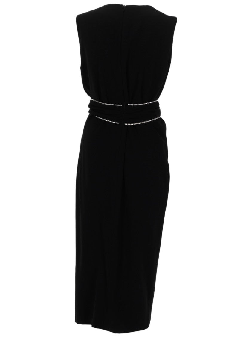 Se-Ta Sleeveless Midi Dress With V-Neckline And Tailored Belt
