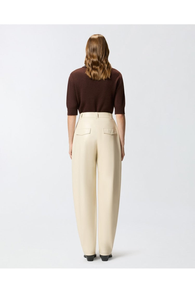 Pinko Beige High-Waist Side Pocket Polyester Straight-Leg Pants