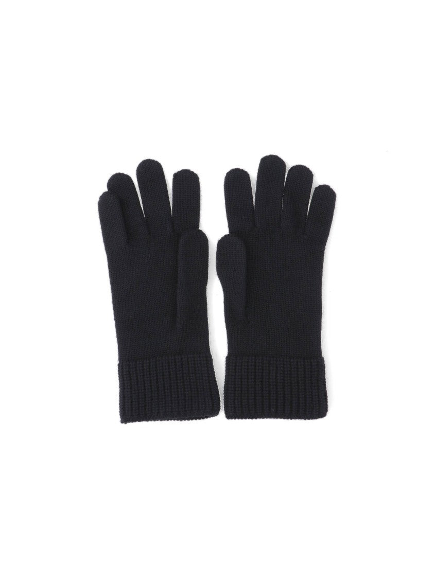 Maison Margiela Black Knit Gloves With Ribbed Cuffs And Logo Embroidery