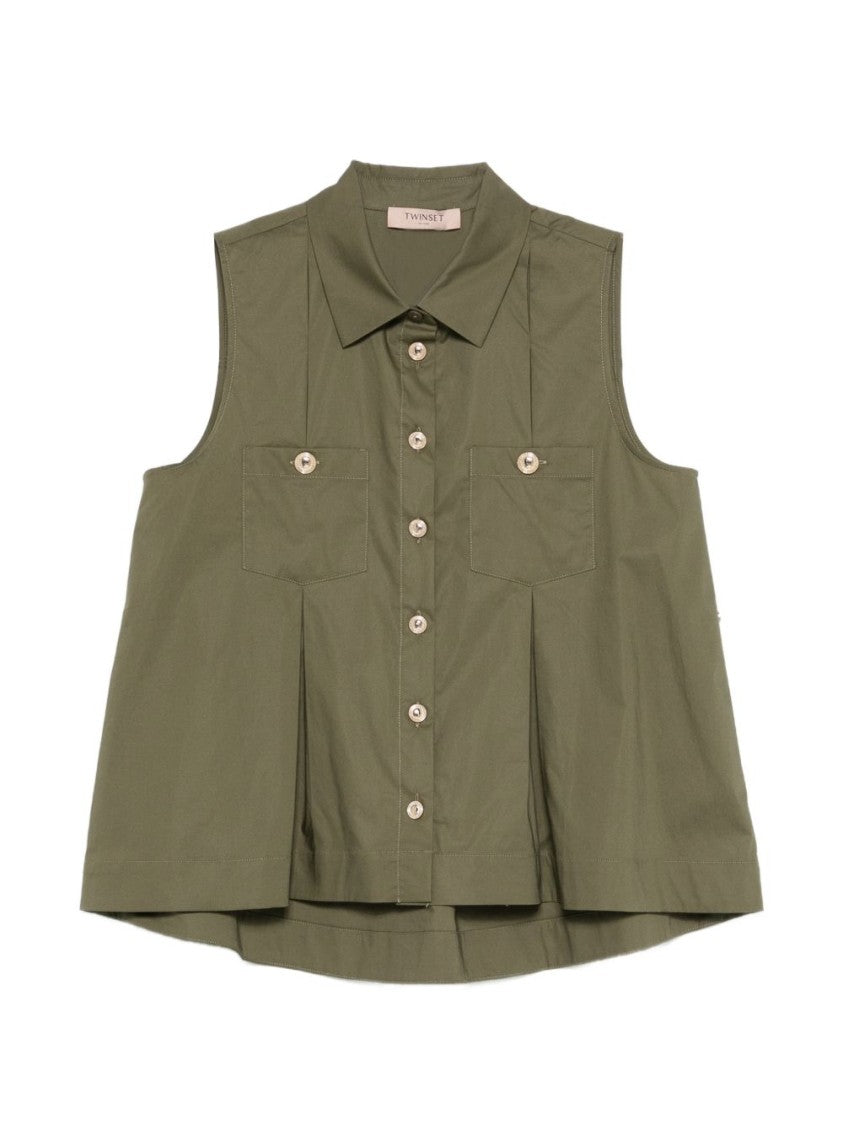 Twin-Set Green Buttoned Flap Pocket Shirt