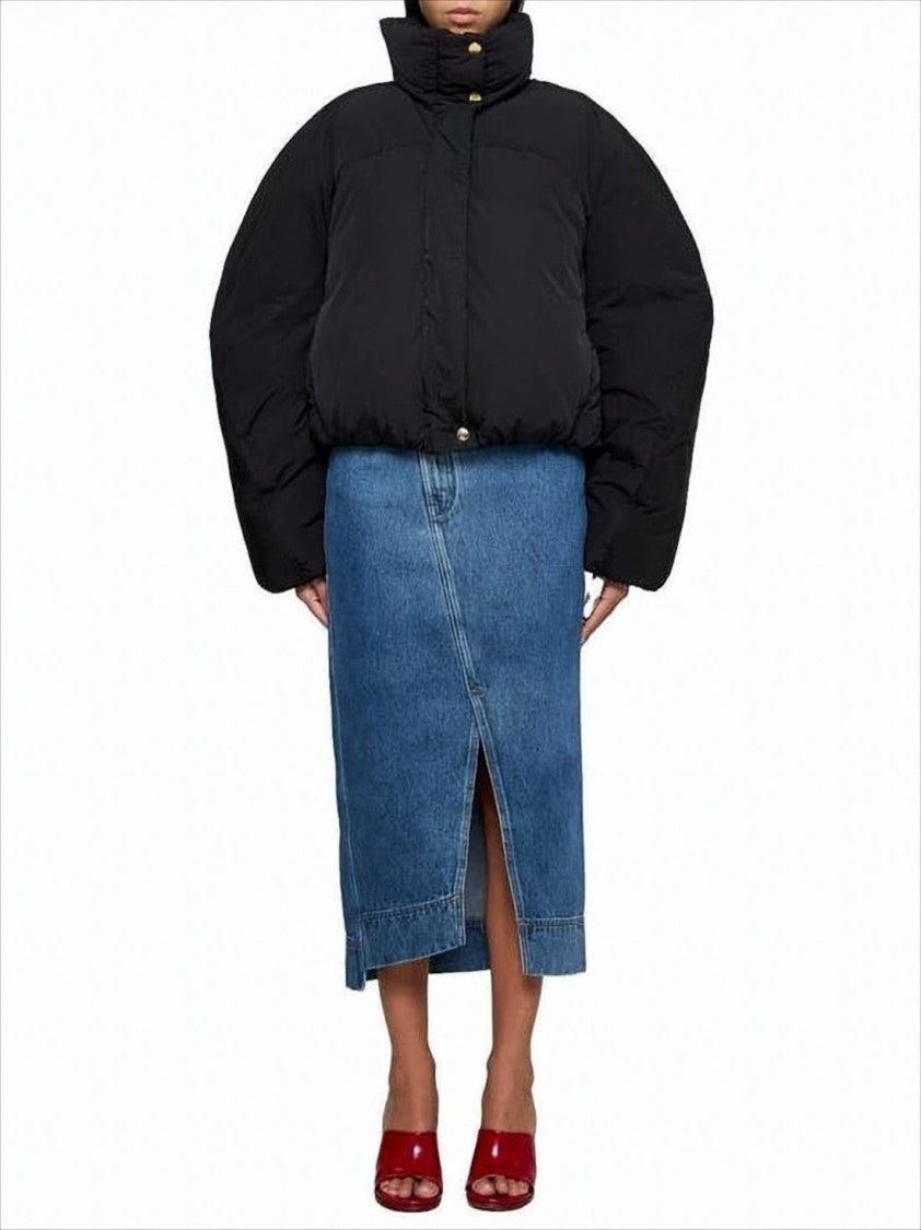 Jacquemus Cropped Black Puffer Jacket With Oversized Sleeves