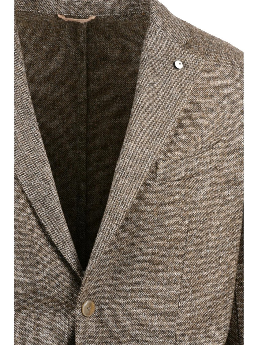 L.B.M. 1911 Beige Unlined Blazer With Notch Lapels And Button Closure