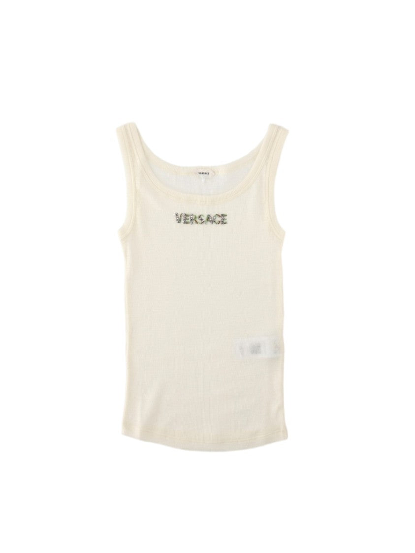 Versace Beige Sleeveless Virgin Wool Top