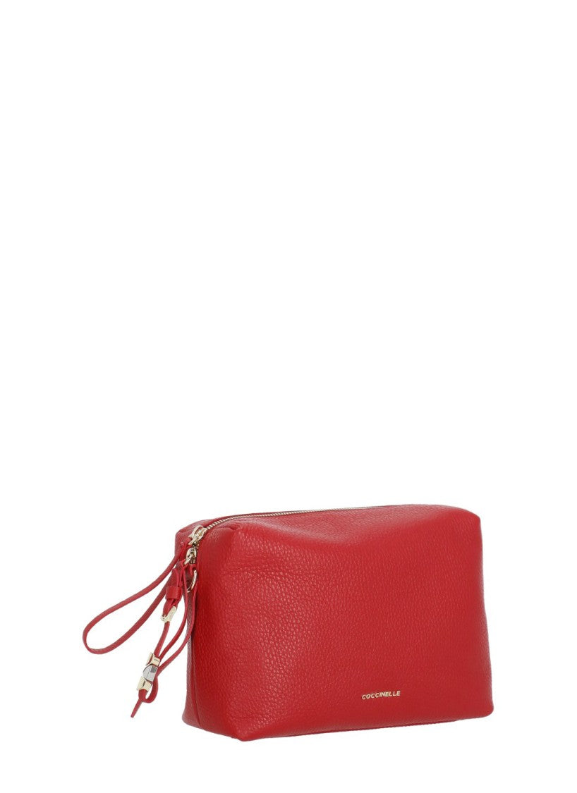 Coccinelle Red Textured Leather Nory Small Shoulder Bag