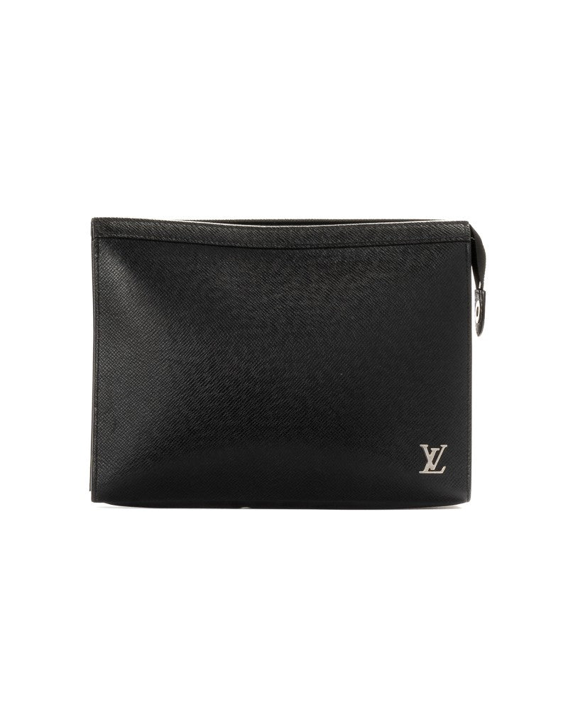 Louis Vuitton Pochette Voyage Mm In Textured Black Taiga Leather