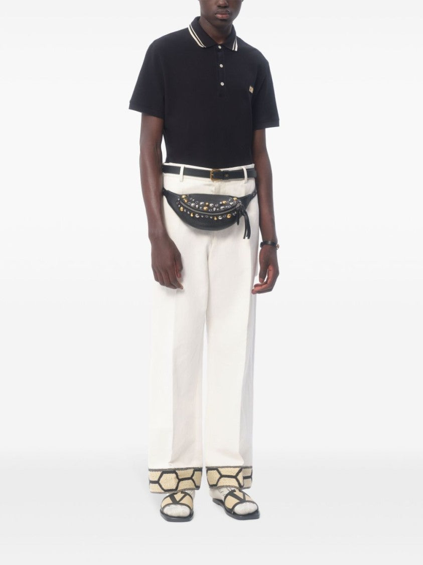 Valentino Black Cotton Polo Shirt With Logo Patch