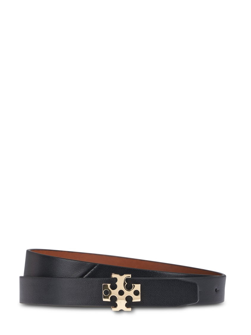 Tory Burch Refined Black Belt With Distinctive Logo Buckle
