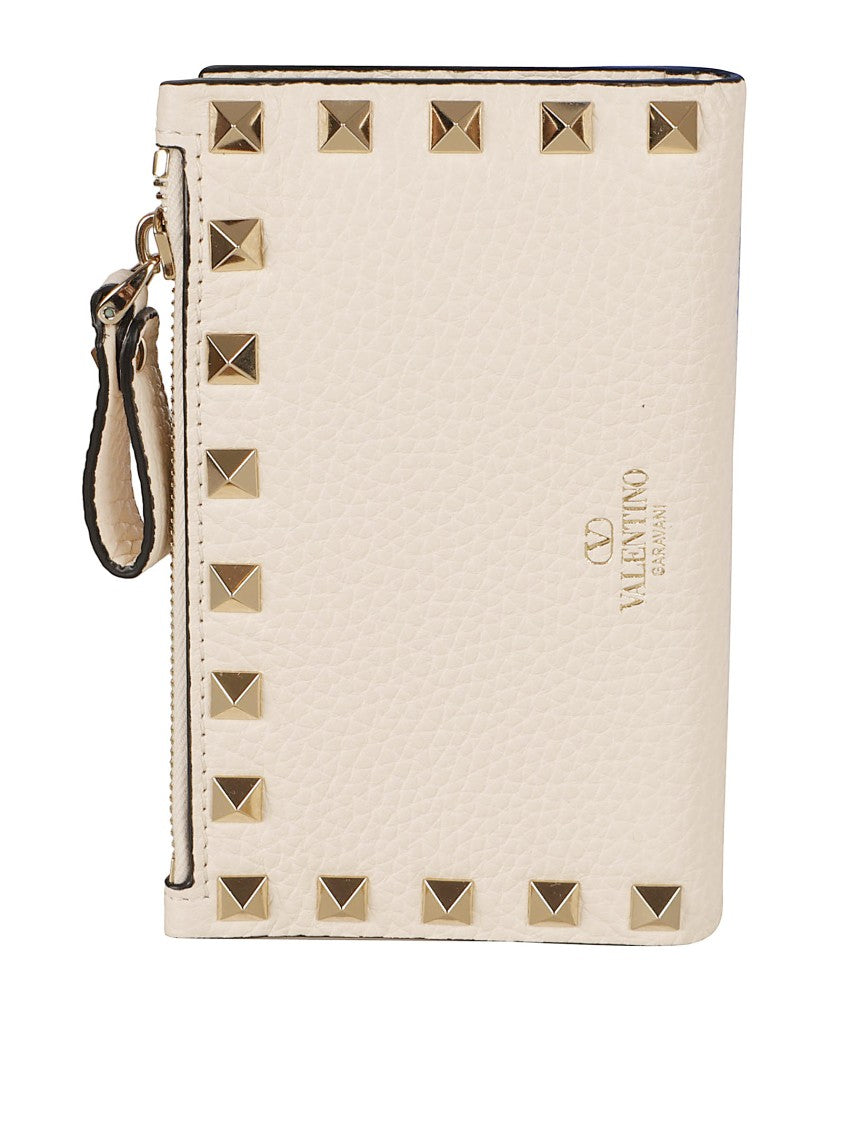 Valentino Garavani Compact Neutral Wallet With Textured Surface