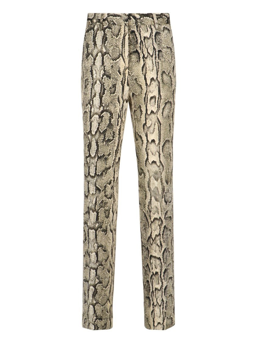 Dries Van Noten High-Waisted Snake Print Trousers With Classic Waistband